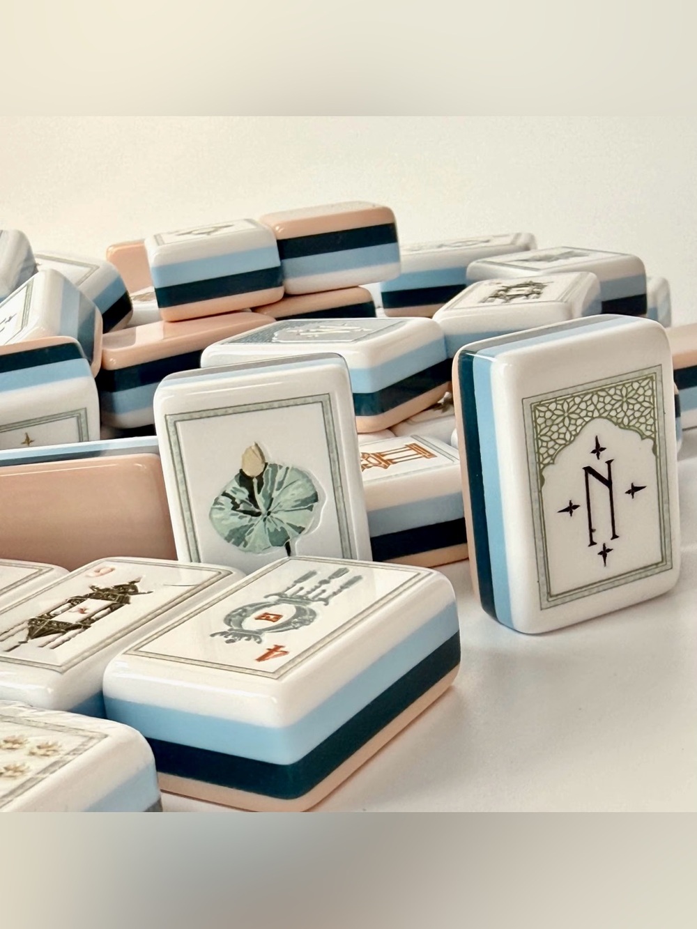 Blush Flower Acrylic Mahjong Tiles